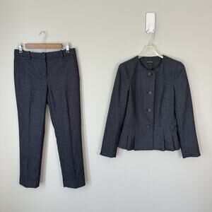 Ann Taylor Pant Suit Two Piece Navy Blue Size 0 Tall Peplum Jacket Career READD